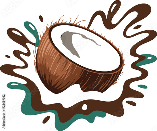 Coconut with water splash tropical brown