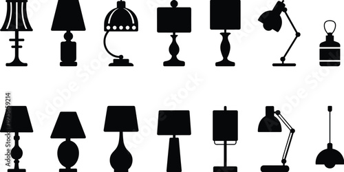 Collection of black and white lamp with various and styles lamps light lighting
