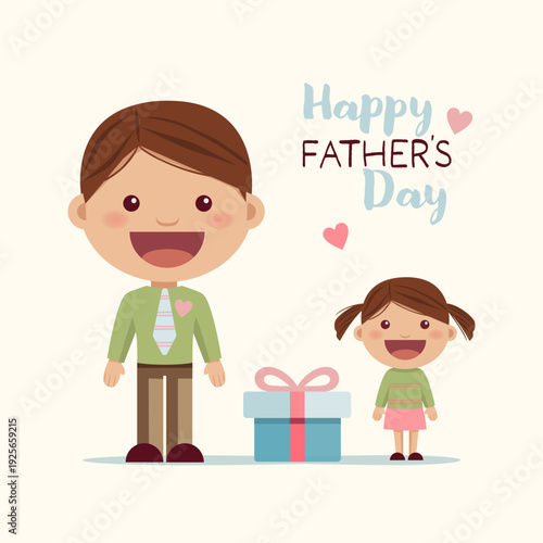 Happy fathers day wishes card. A little girl gives a gift to her father