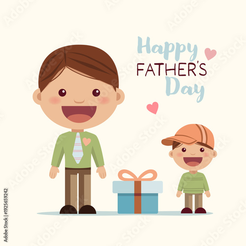 Happy fathers day wishes card. A little boy gives a gift to his father