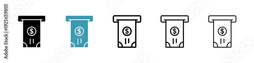 ATM cash icons collection in black and blue colors