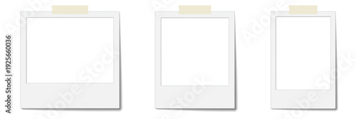 Transparent PNG overlay with instant photo frame and polaroid picture wall frames realistic portrait blank film frame mockup with adhesive tape shadow effect on transparent background