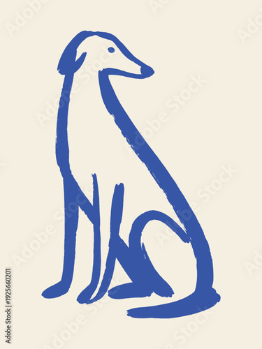 Long dog sitting naive doodle vector illustration