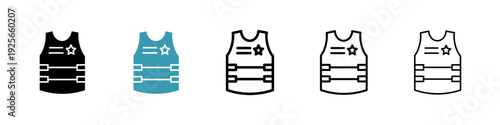 Bulletproof vest icons collection in black and blue colors