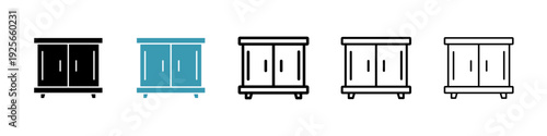 Cabinet icons collection in black and blue colors
