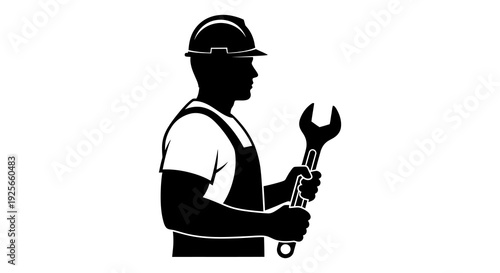 Silhouette of a construction worker holding a wrench depicting skilled trades and manual labor high quality