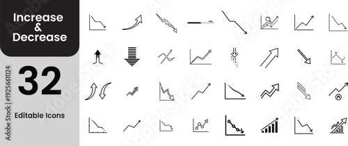 Collection of 32 increase and decrease icons for infographics