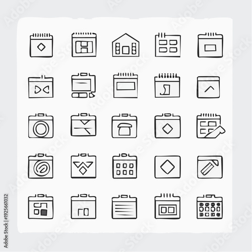 Collection of Hand-Drawn Calendar Icons Representing Time Management and Scheduling