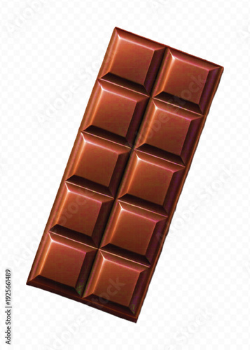 realistic 3d smooth piece of milk chocolate bar in different style isolated on transparent background