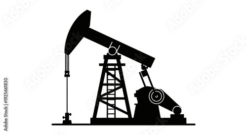 A black silhouette of a classic oil pump rig commonly used for extracting petroleum high quality