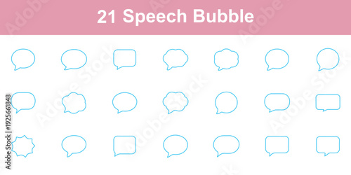 21 Speech bubbles empty thin line icons set. Speech, bubble, talk, chat, message, balloon and communication. Vector design. Speech bubbles blank isolated on white background. speech bubble comic signs