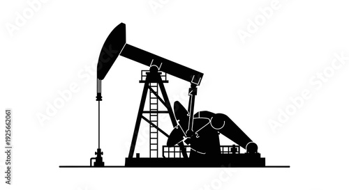 A black silhouette of a classic oil pump commonly known as a nodding donkey is shown