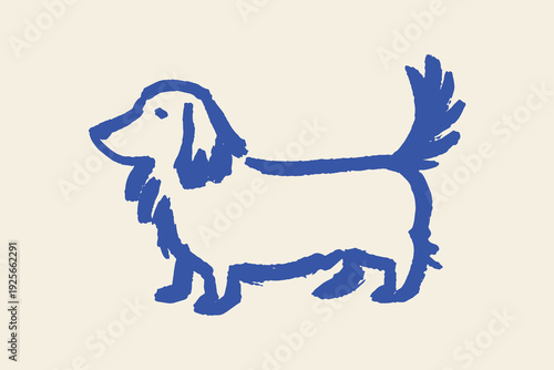 Fluffy long haired dog naive doodle vector illustration