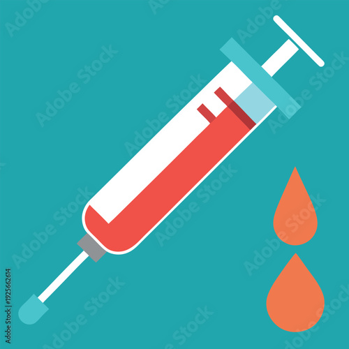 A syringe with a chemical drop indicating pharmacy. 