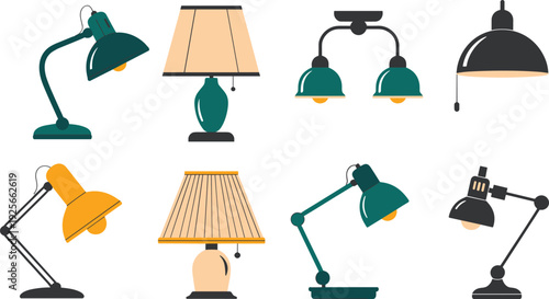 Collection of various lamps with different and colors including desk lamps and hanging lamps green lamps