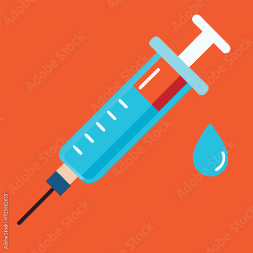 A syringe with a chemical drop indicating pharmacy. 