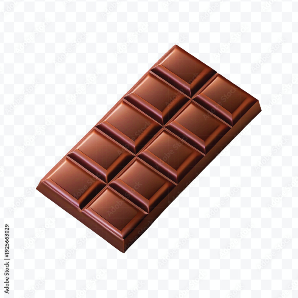 Obraz premium realistic 3d smooth piece of milk chocolate bar in different style isolated on transparent background
