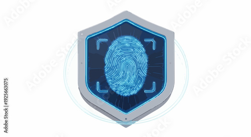 Biometric Fingerprint Security Shield Icon for Digital Identity and Data Protection