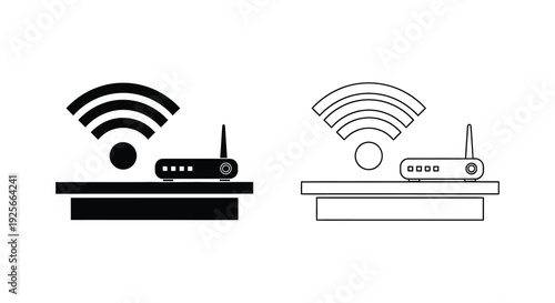 Two wifi router icons one filled and one outlined a modern silhouette