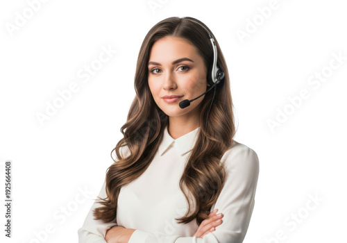 Confident customer support representative wearing headset isolated on transparent background