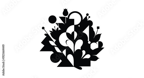 Abstract floral arrangement in stark black a bold graphic silhouette