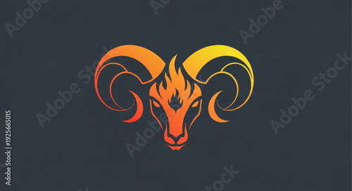 Stylized Ram Head with Fiery Horns.