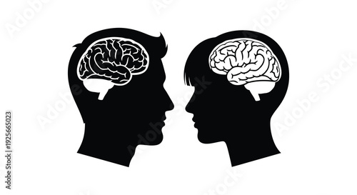 Two heads facing each other brains visible striking black silhouette