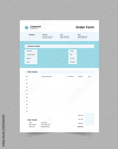 Sales Order Form Template, A4 Invoice and Purchase Order Design