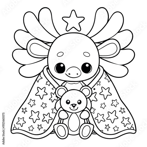 Axolotl with a teddy bear a cute axolotl holding 