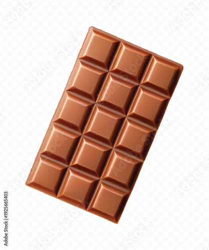 realistic 3d smooth piece of milk chocolate bar in different style isolated on transparent background