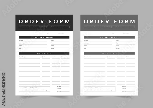 Modern Invoice and Purchase Order Form Layout, Clean Business Billing Invoice Template Design