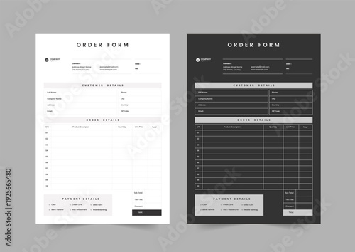 Professional Sales Invoice and Order Sheet, Print Ready Invoice and Order Form