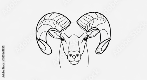 Ram head illustration with large curved horns.
