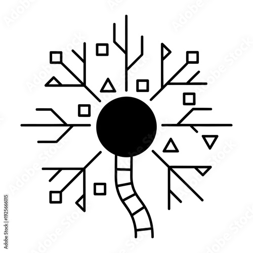Abstract Neuron or Neural Network Icon Representing Brain Activity and Connections