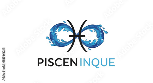 Pisces Zodiac Symbol with Water Waves.