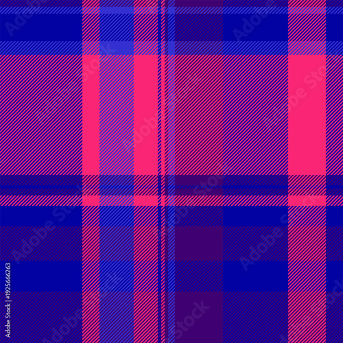 Ornament plaid textile texture, doodle fabric pattern vector. Thanksgiving tartan check background seamless in blue and pink colors.