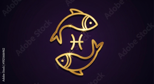 Pisces Zodiac Symbol with Two Golden Fish Illustration.