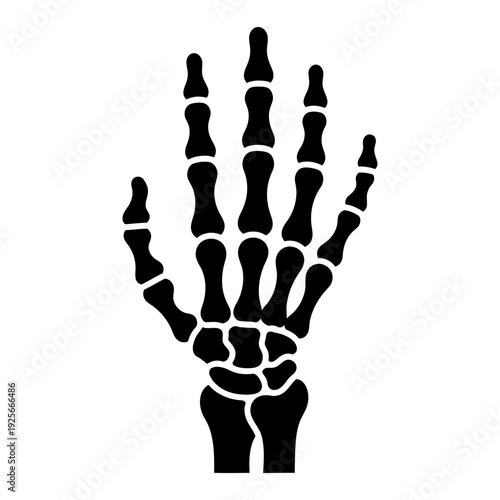 Black skeleton hand silhouette showing human bones and anatomy