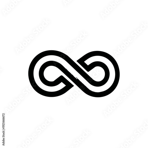 Minimalist black infinity symbol on white background, representing eternity, endlessness, and limitless possibilities
