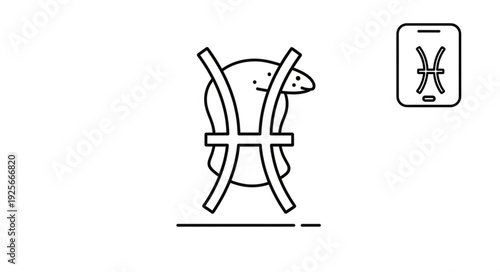 Pisces zodiac symbol with fish illustration and phone icon.