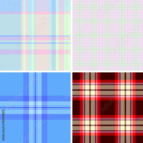 Plaid bundle for mufflers. Elegant tartan repeats complement casual and formal outfits. Seamless vectors align perfectly.
