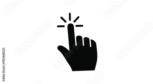 Black silhouette of a hand pointing with a sparkle effect above