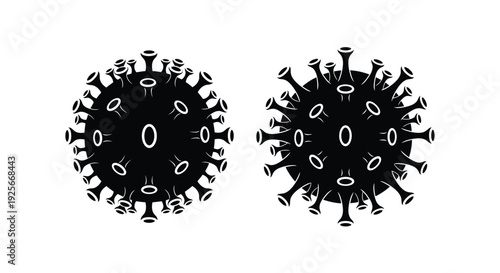Two depictions of a coronavirus particle with visible spike proteins