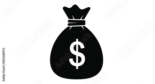 Simple black icon depicting a bag with a dollar sign on it