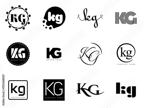 KG logo company template. Letter k and g logotype. Set different classic serif lettering and modern bold text with design elements. Initial font typography.