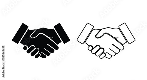 Two black and white depictions of a handshake one filled and one outlined