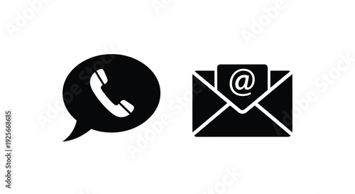 Black icons depicting a phone call and email message