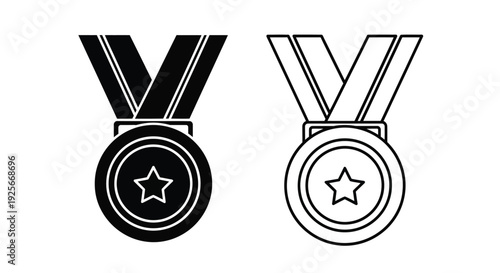 Black and white illustrations of two distinct medal designs with star emblems