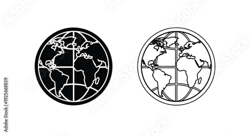 Two stylized depictions of planet earth rendered in black and white