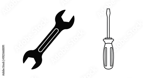 Simple illustration of a wrench and a flathead screwdriver